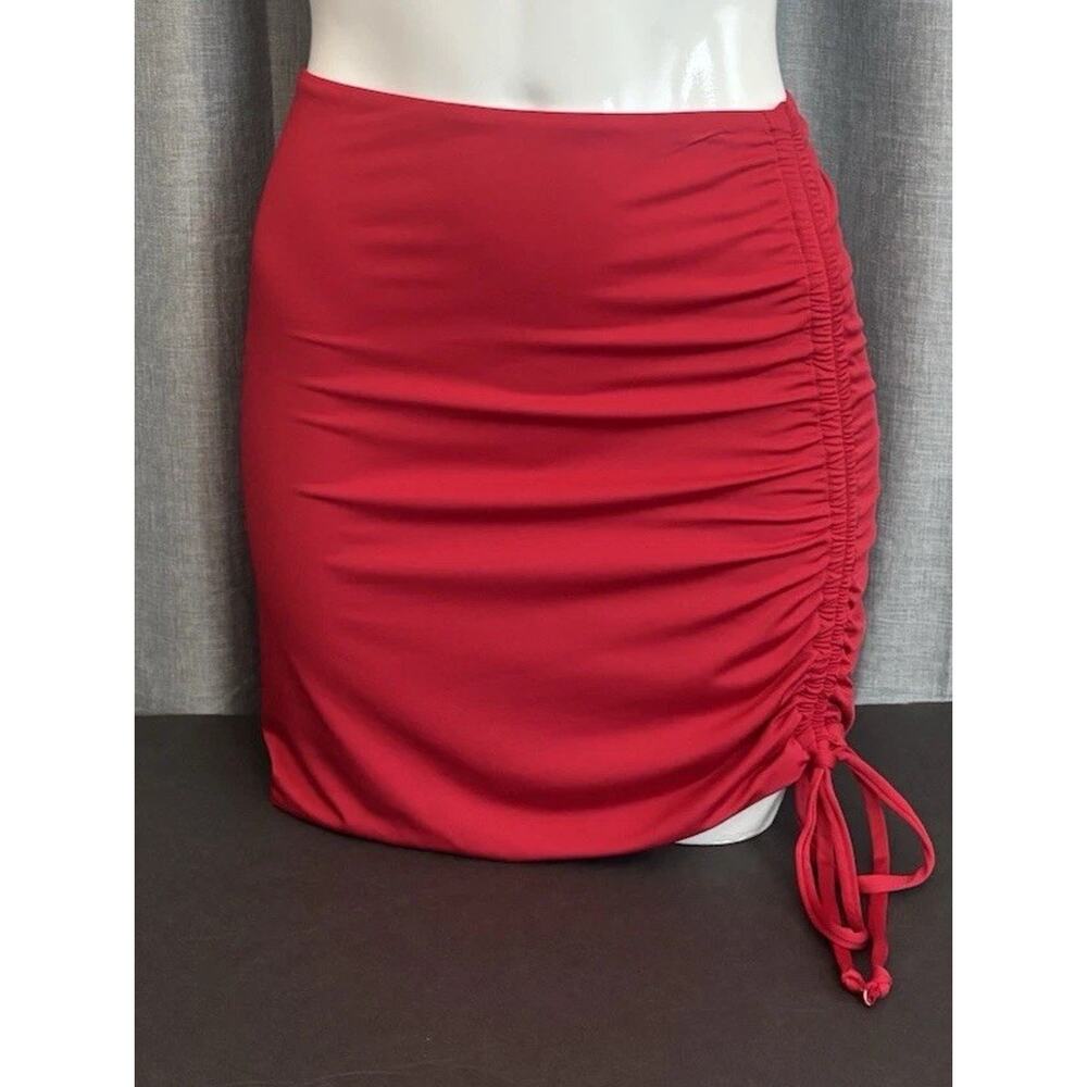 NWT Toluca Red Ruched Swim Skirt - Size Small Bathing Suit Material Tie Side